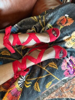 Lulu's Red Lace-Up Peep-Toe Heels